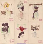 6 Lithokarten Raphael Kirchner um 1900 Serie &#8222;Wiener Blut&#8220; # 1-6