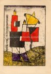 Bauhaus Litho mit Aquarellfarben coloriert Drachenfest Weimar L. Hirschfeld-Mack 10,9 x 15,7 cm