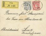 Rekobrief von Pola nach Linz 1889