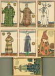 Lot mit 7 Lithokarten sig. Bilibin Kostüme und Trachten um 1910