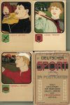 Lot mit 19 Lithokarten ex Set &#8220;Deutscher Sport&#8221; sig. H. Roth pub. Meissner &amp; Buch Serie #1070 mit original Umschlag um 1900