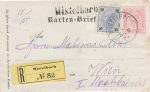 Rekokartenbrief &#8211; Mistelbach mit bahnamtlichen Stempel nach Wien &#8211; 1893