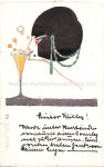 AK Handgemalt Art Deco Damenkopf mit Schmuck Sektglas Drink perlend 1914