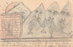 AK Handgemalt Karikatur Berge mit Gesichtern im Gebirge Humor Brühl 1904