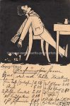 AK Handgemalt Student sitzt am Tisch Nachprüfung Verzweiflung Leipzig 1899