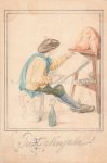 AK Handgemalt Prosit Neujahr Maler mit Hut sitzt auf Büste Staffelei 1899
