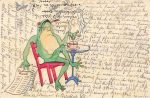Ak Handgemalt Tier Humor Karikatur Frosch am Sessel Zeitung Zigarette Cafe 1900