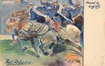 Ak Handgemalt sign. P. Picha Militär Soldaten Pferde Reiter Attacke Honved 1916