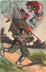 Ak Handgemalt Militär Karikatur Soldat trägt Korb mit Frau darin am Rücken 1911