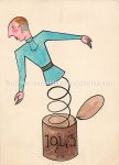Ak Handgemalt Glückwunsch Figur mit Sprungfeder aus einer Dose München 1943