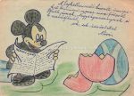 Ak Handgemalt Disney Mickey Mouse sitzt liest Zeitung Ostereier 1931