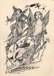 Ak Handgemalt H. Karagek schwarze Engel Erotik 4 Meerjungfrauen um 1935