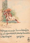 Ak Handgemalt A. T. Dorfjugend Junge mit Hut sitzt an Baum Blumen Tsingtau 1935