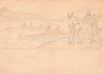 Ak Handgemalt Karikatur Boote mit Mädchen winken Mann am Ufer Bad Ischl 1926